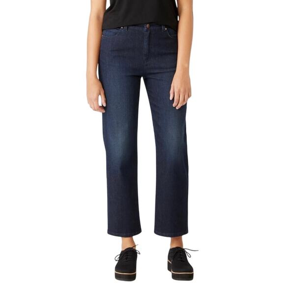 Eileen Fisher Organic Cotton Stretch Straight Ankle Jean Utility Blue 4 - Picture 1 of 8